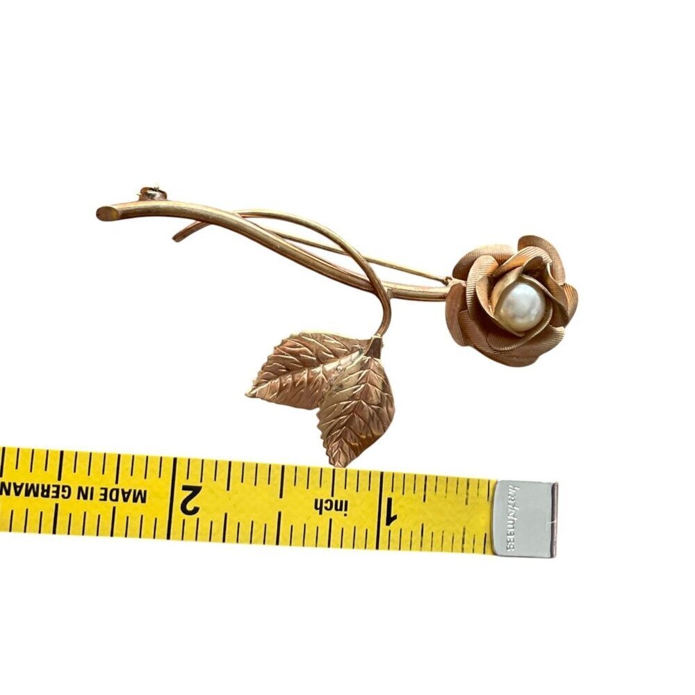 Vintage Winard 12K Gold Filled Rose Brooch Pin with Faux Pearl - Picture 5 of 6